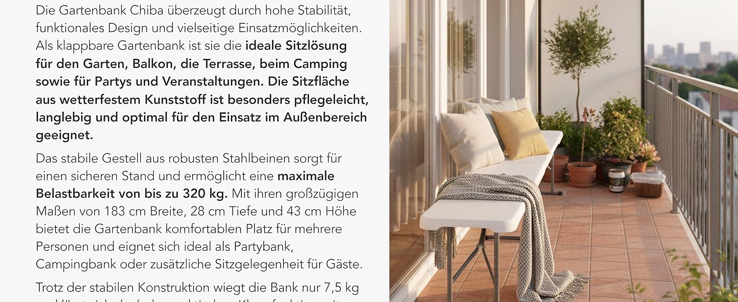 Зручний розкладний садовий стіл Floordirekt Buffettisch для відпочинку на терасі, балконі або кемпінгу - 183x76 см, матеріал: пластик, на 6 осіб