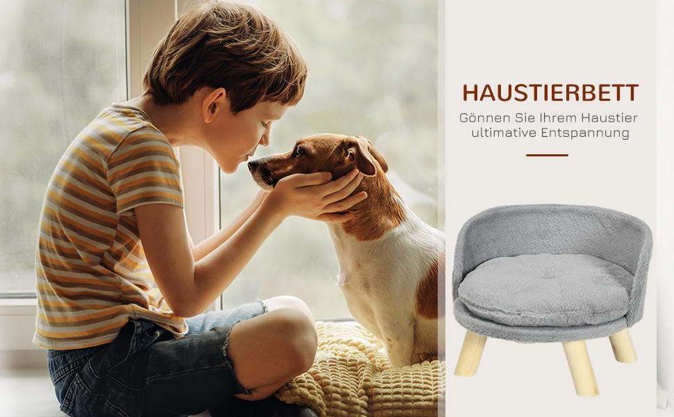 Диванчик для собак PawHut з подушкою, дерев'яними ніжками, знімним чохлом, сірого кольору, 40,5 x 40,5 x 33 см