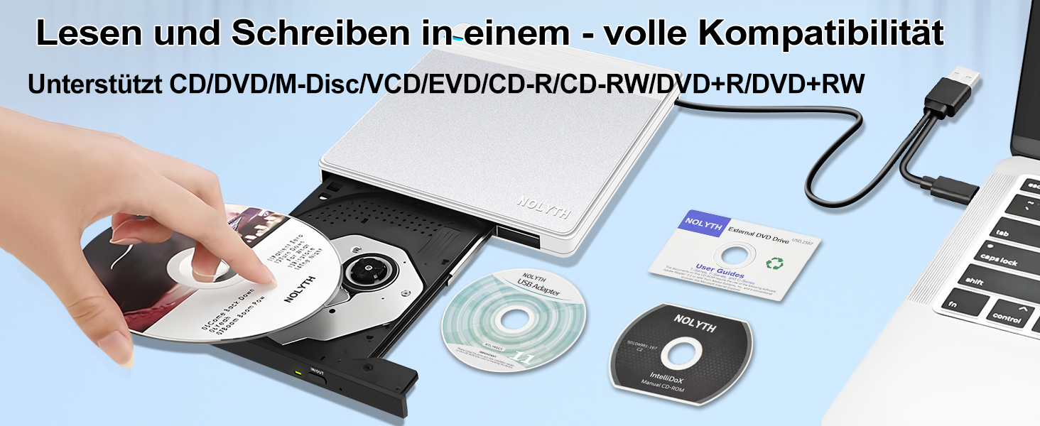 Зовнішній DVD-накопичувач для ноутбука Ultra Slim: портативний CD/DVD привід USB з картридером SD/TF для Mac, MacBook, Windows