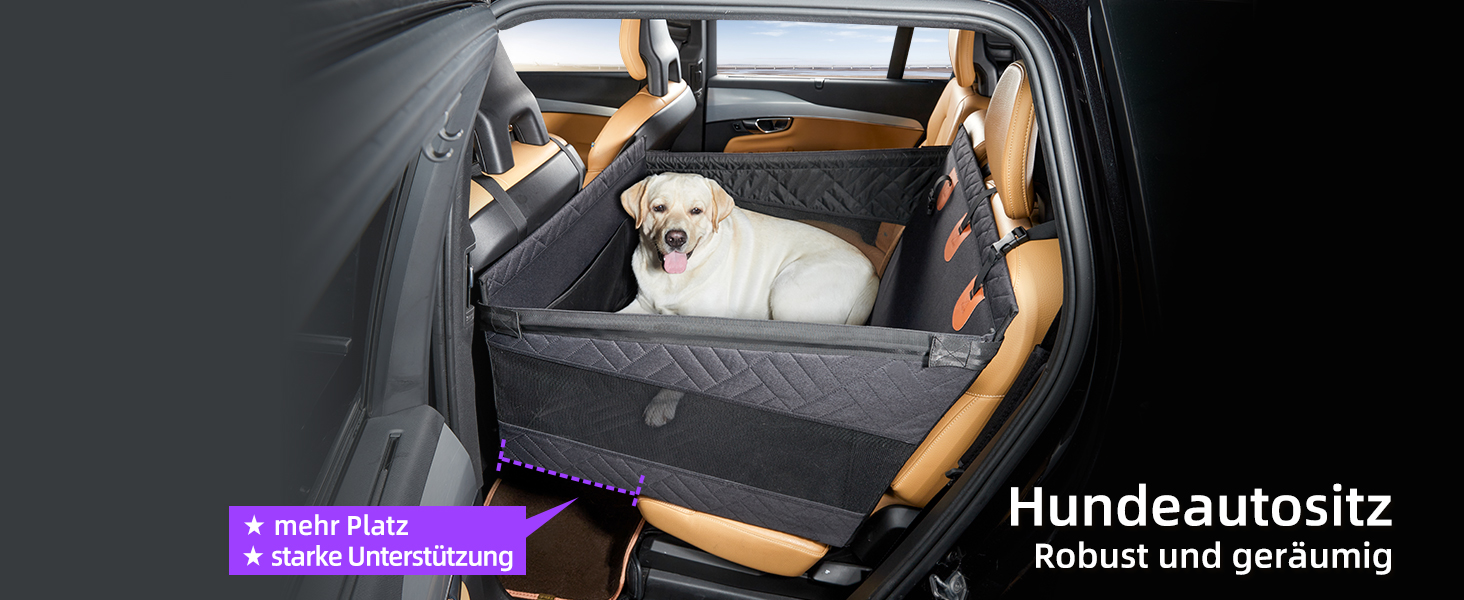 Автокрісло для собак великих порід до 25 кг – безпечний чохол на заднє сидіння, міцний бустер для собак з подовжувачем для заднього сидіння та водовідштовхувальний килимок для собак (Чорний, L)