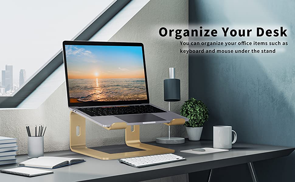 Підставка для ноутбука Orionstar, ергономічна, алюмінієва, з вентиляцією, сумісна з MacBook, Samsung, 10-15.6 дюймів, сіра (золота)