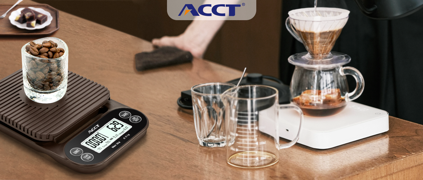 Ваги для кави ACCT з таймером – 3 кг/0,1 г, для приготування еспресо та альтернативного заварювання, 4 одиниці, високоточні ваги з антиковзним покриттям