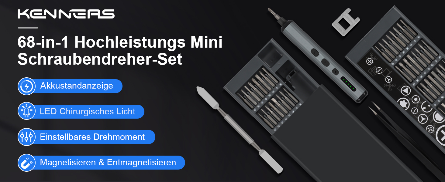 Електрична викрутка 70 в 1 з набором S2 біт, 4 LED, 200 RPM, для ремонту годинників, ПК, телефонів (срібно-чорний)