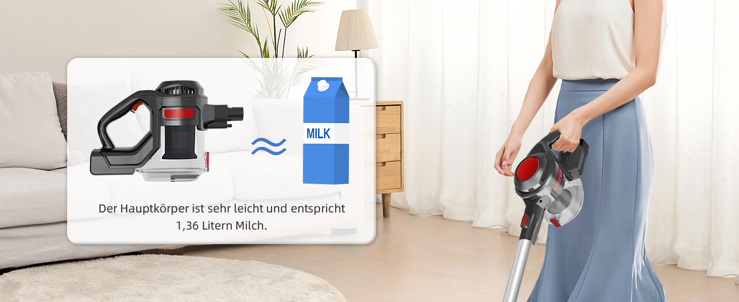 Бездротовий пилосос Authmic 40000Pa з акумулятором, час роботи до 50 хв, об'єм контейнера 1.6 л, HEPA фільтр x4, для килимів, твердих підлог та шерсті тварин