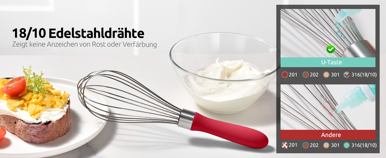 Міксер кухонний U-Taste, 30 см, нержавіюча сталь 18/10, 12 гнучких дротів, силіконовий руків'я