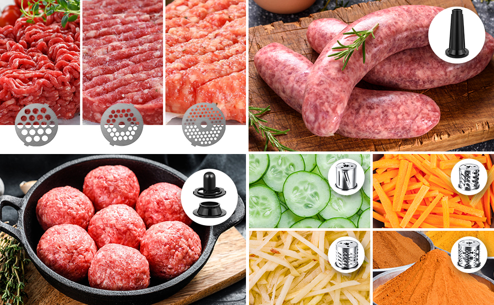 М'ясорубка електрична 2000 Вт з насадкою для ковбас, нержавіюча сталь, 3 диски, чорно-срібна – для дому