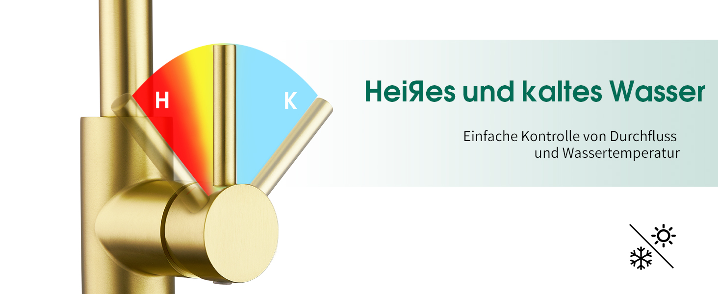 Кран кухонний CREA, 360° поворотний, з високим виливом, з матовим золотом