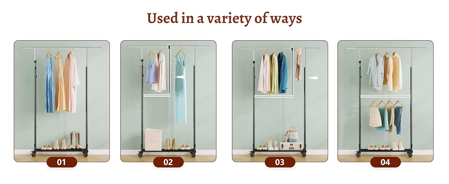 Кледірстанцер FAVOOOSTY на колесах, мобільний, металевий, регульований, чорно-білий, 89.50×39.00×161.20 см