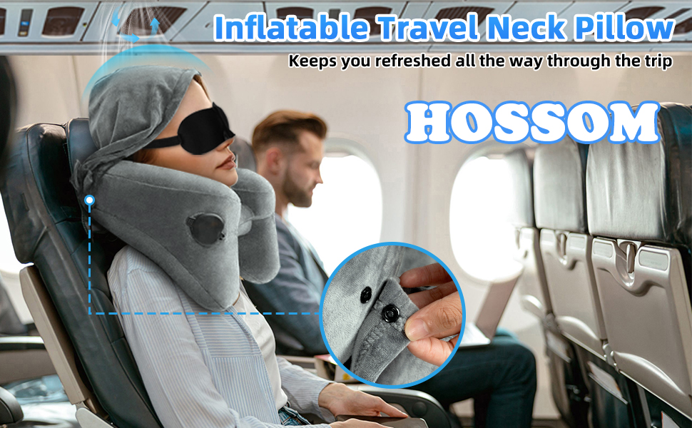 Подушка для шиї в літак надувна, подушка-літачок, подушка для дорослих з підголовником, капелюх, сумка, маска для сну, навушники для подорожей, авто, офіс (сіра)