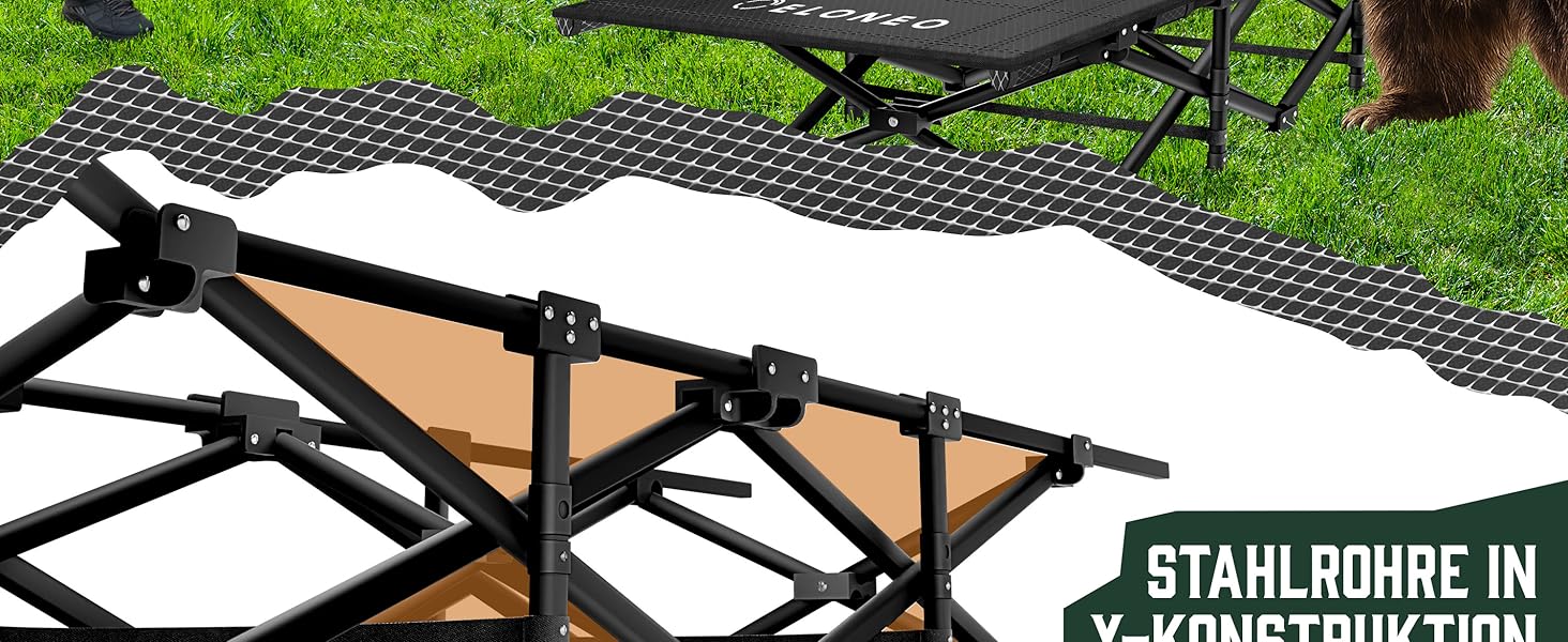 Ліжко кемпінгове розкладне ELONEO NEU Преміум сіре до 200 кг з сумкою для транспортування та бічними кишенями