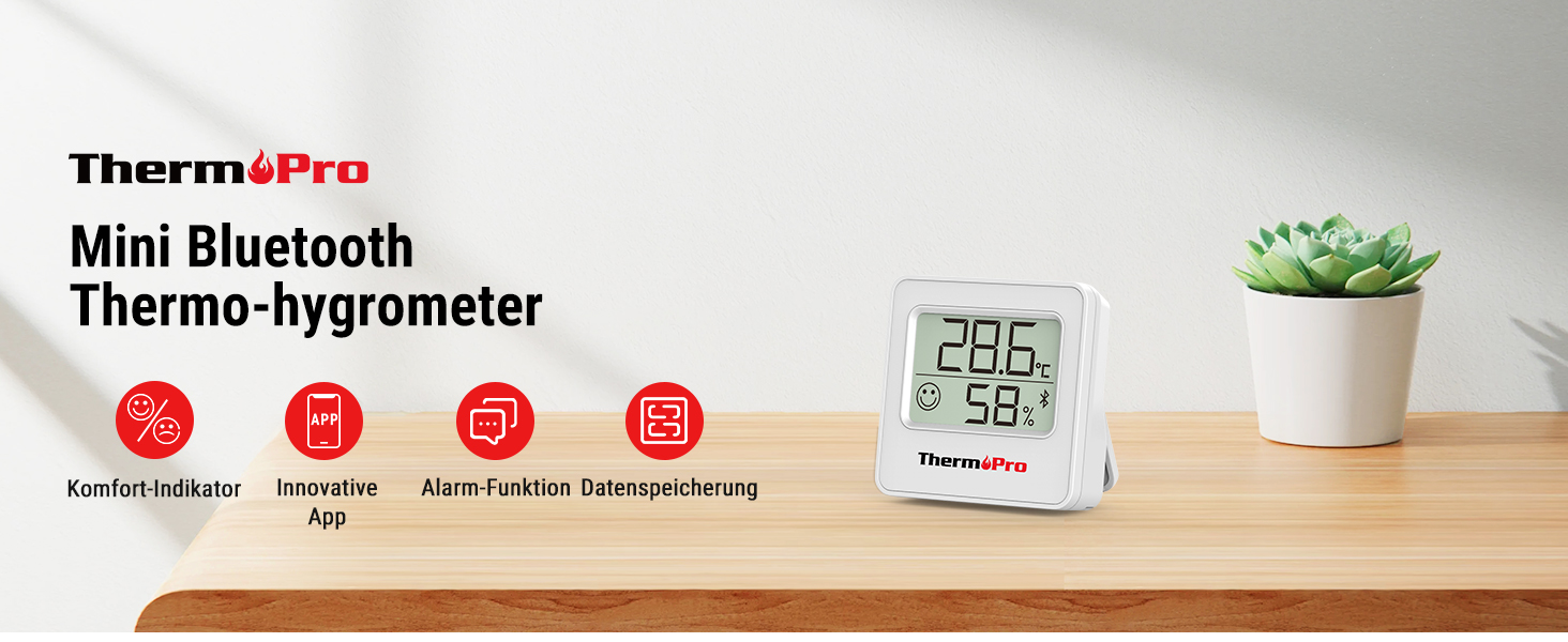 Цифровий гігрометр ThermoPro TP357-3 (3 шт), Bluetooth, 80 м, термометр для кімнати, додаток, індикатор вологості зі смайликом, для офісу, винного погребу, теплиці