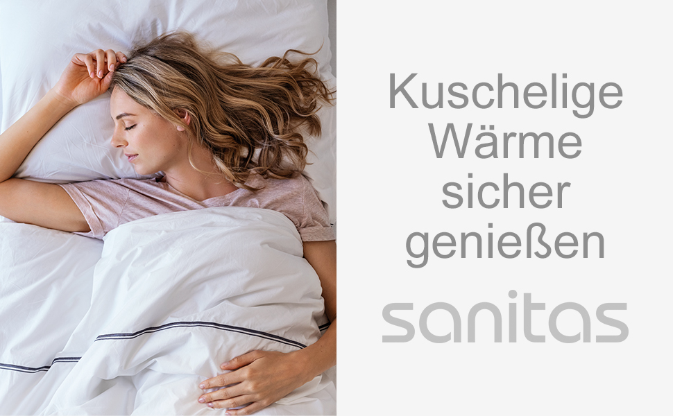 Електричне підігріваюче підвійне покривало Sanitas SWB 21 з м'якого флісу, з фіксувальними стрічками, системою безпеки, 3 температурними режимами, машинне прання, розмір 150 x 80 см, білий колір, нове дизайну