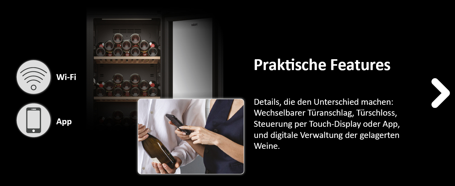 Haier 34 Bottle Wine Refrigerator - 2 Zone Wine Cooler with UV Glass Door, Wooden Shelves, Wi-Fi & Touch Display, Vibration-Free Storage