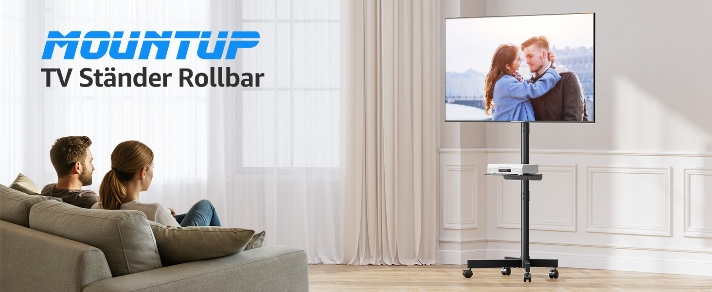 Телевізійна тумба MOUNTUP на колесах для LED/LCD/Plasma телевізорів 23-60 дюймів, до 35 кг, VESA 400x400 мм, з регулюванням висоти та нахилу