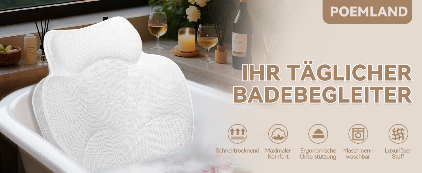 Подушка для ванни з 3D Air Mesh, нековзна подушка для шиї у ванну, швидковисихаюча м'яка подушка для ванни (біла)