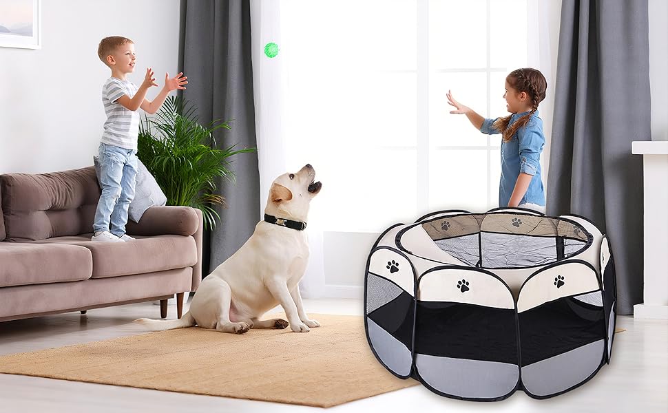 Вольєр для цуценят/кошенят, складаний, чорний, водонепроникний, портативний, з сіткою, 72x72x45 см