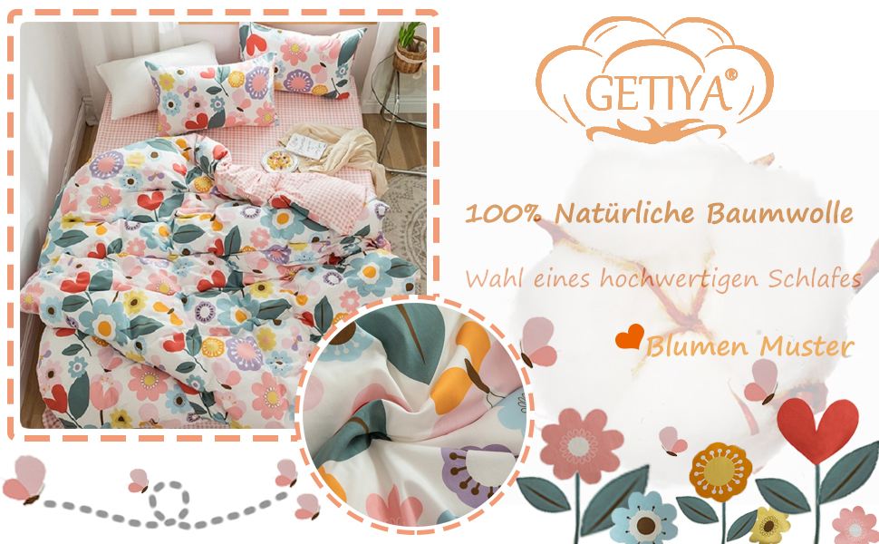 Бетінгова постільна білизна Bunt Blumen 100x135/40x60 - бавовна, квітковий принт, рожево-біла, для дітей