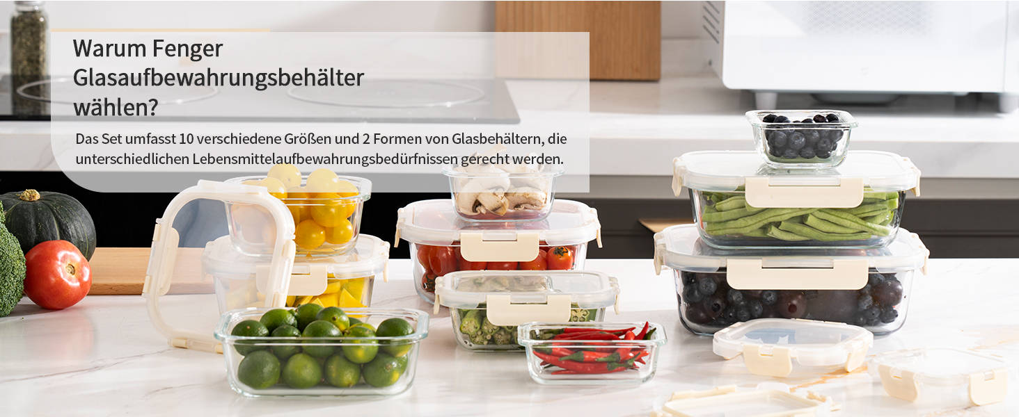 Набір скляних контейнерів для зберігання їжі з кришками з преміум-пластику, 10 шт. - блакитні