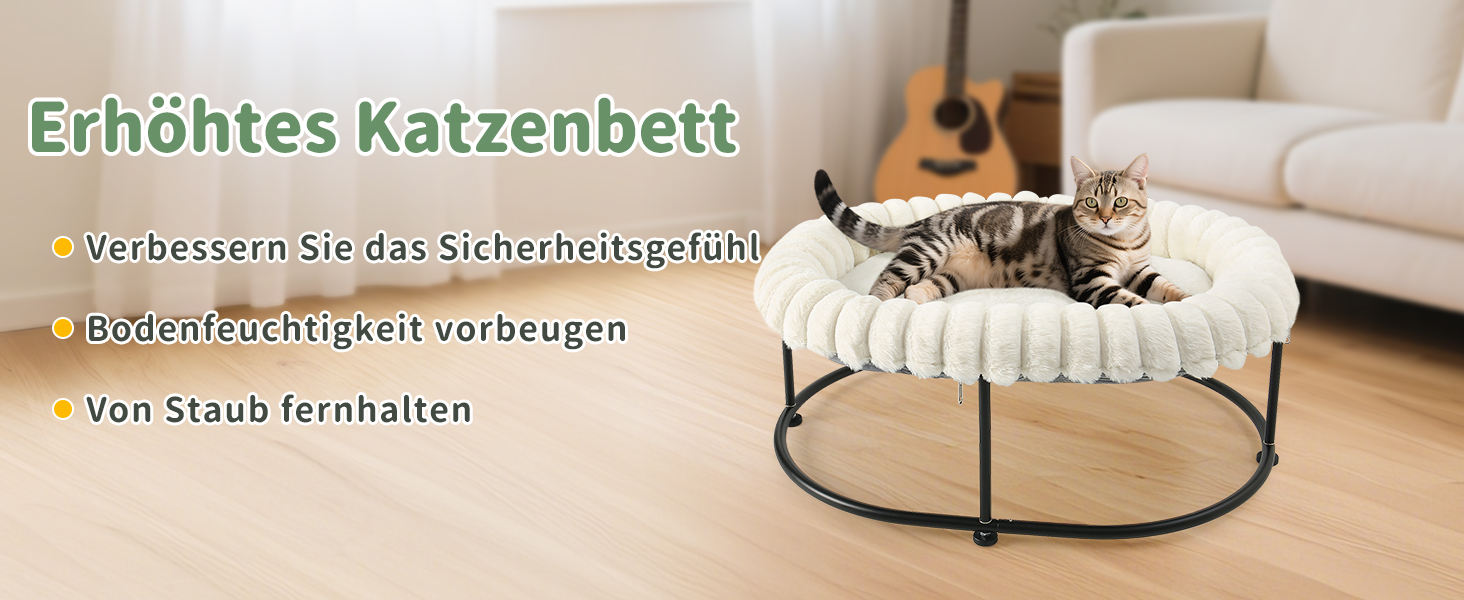 Підвищене ліжко для котів GUUSII HOME - гамак для великих котів, лежанка, софа з міцним металевим каркасом, знімний м'який килимок, 58.5x43x21 см (білий)