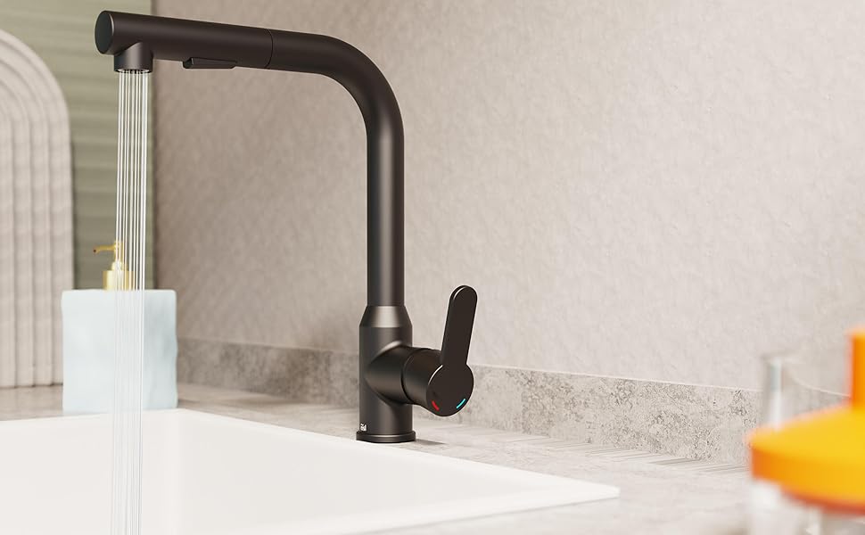 Кран кухонний гнучкий EISL Flexo з нержавіючої сталі/чорний, 360° обертання, високий вилив, шланг Soft-Touch, 2 функції, NI186FLNIB