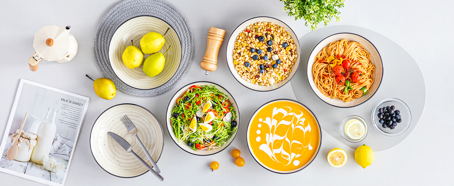 Набір тарілок для супу Vancasso Bonbon (6 шт.), кераміка, 21.7 x 5.5 см. Глибокі тарілки для супу, пасти, рамену, салату. Можна мити в посудомийній машині та використовувати в мікрохвильовці. Бежевий колір.