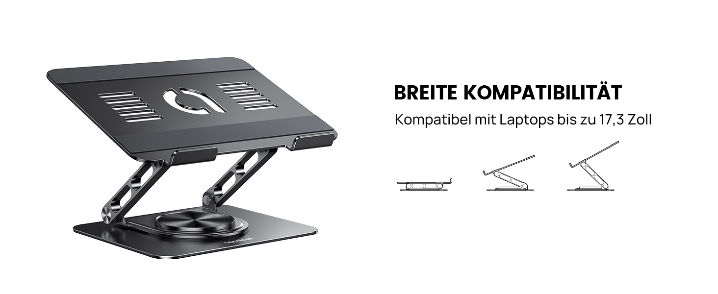 Підставка для ноутбука Lamicall, регульована - 360° обертання, складна, алюмінієва - для столу/офісу, універсальна ергономічна підставка для Macbook Pro Air, 10-17,3' (чорний)