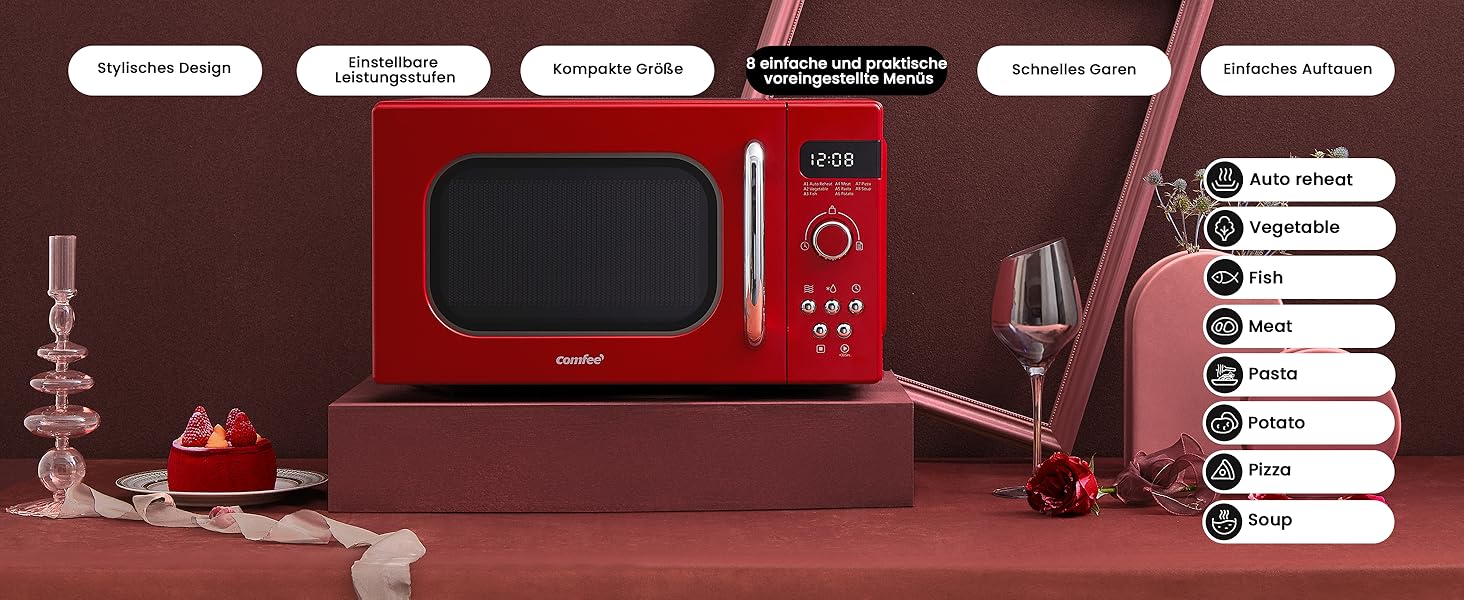 Мікрохвильова піч Comfee CMSN 20L, білий колір, механічне управління, 700W, поворотний стіл 360°