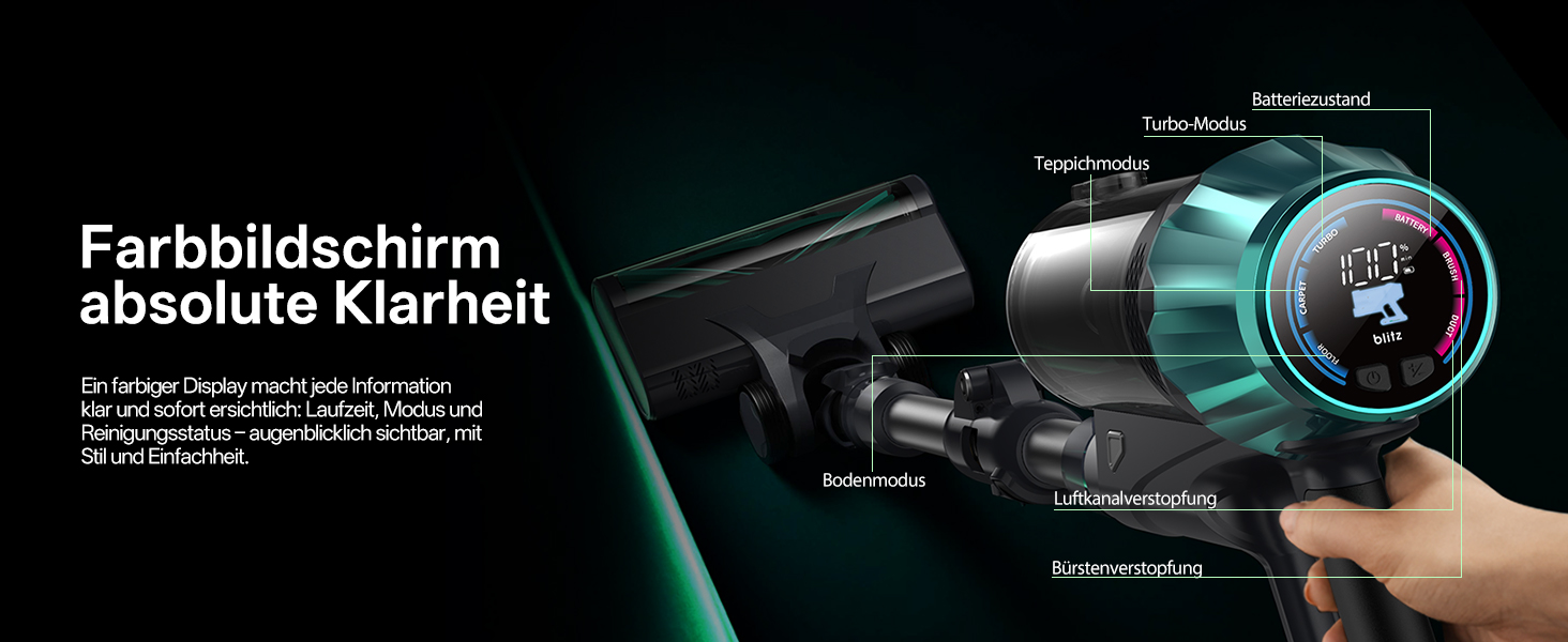 Бездротовий пилосос Vexilar V15Max з функцією миття підлоги, 60KPa/600W/60хв, гнучкий шланг, док-станція, GreenEye, насадка для твердих підлог та шерсті тварин, об'єм 1,5л, для килимів та шерсті тварин, колір: блакитний