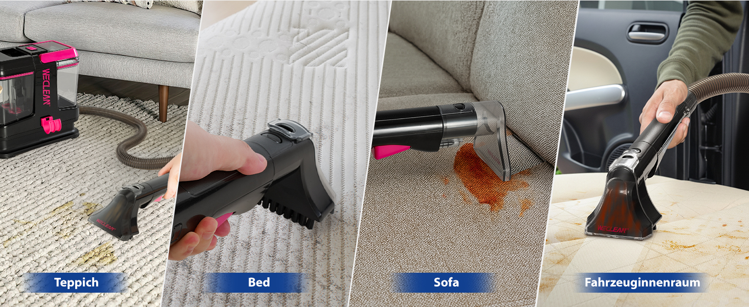 WECLEAN Миючий пилосос для килимів та м'яких меблів, портативний, 350W, двобаковий, чорний та рожевий
