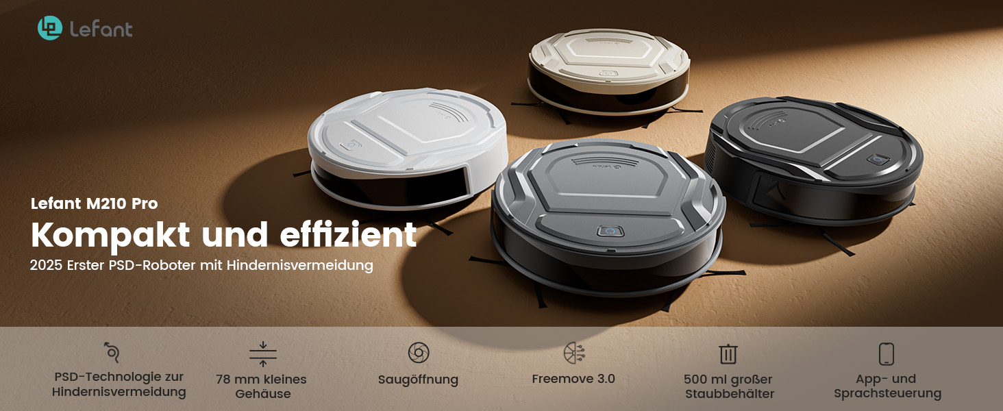Робот-пилосос LEFANT M210P P1: тихий, тонкий, з Wi-Fi, Alexa, 6 режимів, для тварин, підлоги, килими
