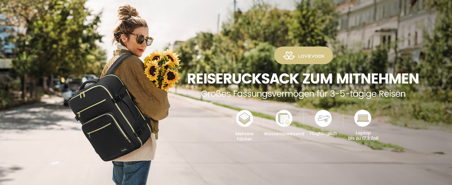 LOVEVOOK Рюкзак ручної поклажі, 40L, для ноутбука 17 дюймів, бежевий, для подорожей