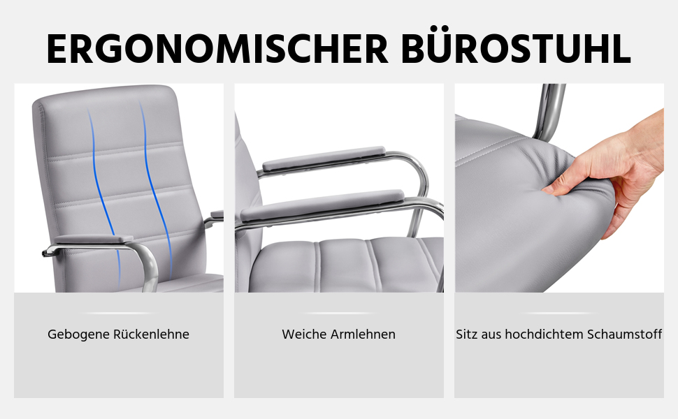 Офісне крісло Yaheetech: ергономічний, з підлокітниками, поворотний, до 130 кг, сірий