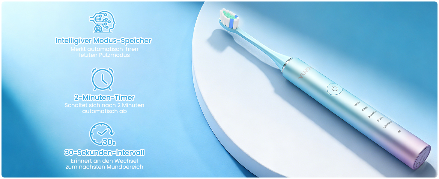 Електрична зубна щітка YUNCHI C2 з 40000 VPM, звукова щітка для дорослих, зарядка USB-C, 55 днів роботи від акумулятора, 5 режимів чищення, таймер 2 хвилини, 8 насадок, дорожній футляр, чорний (Ycyc-y7 Blue)