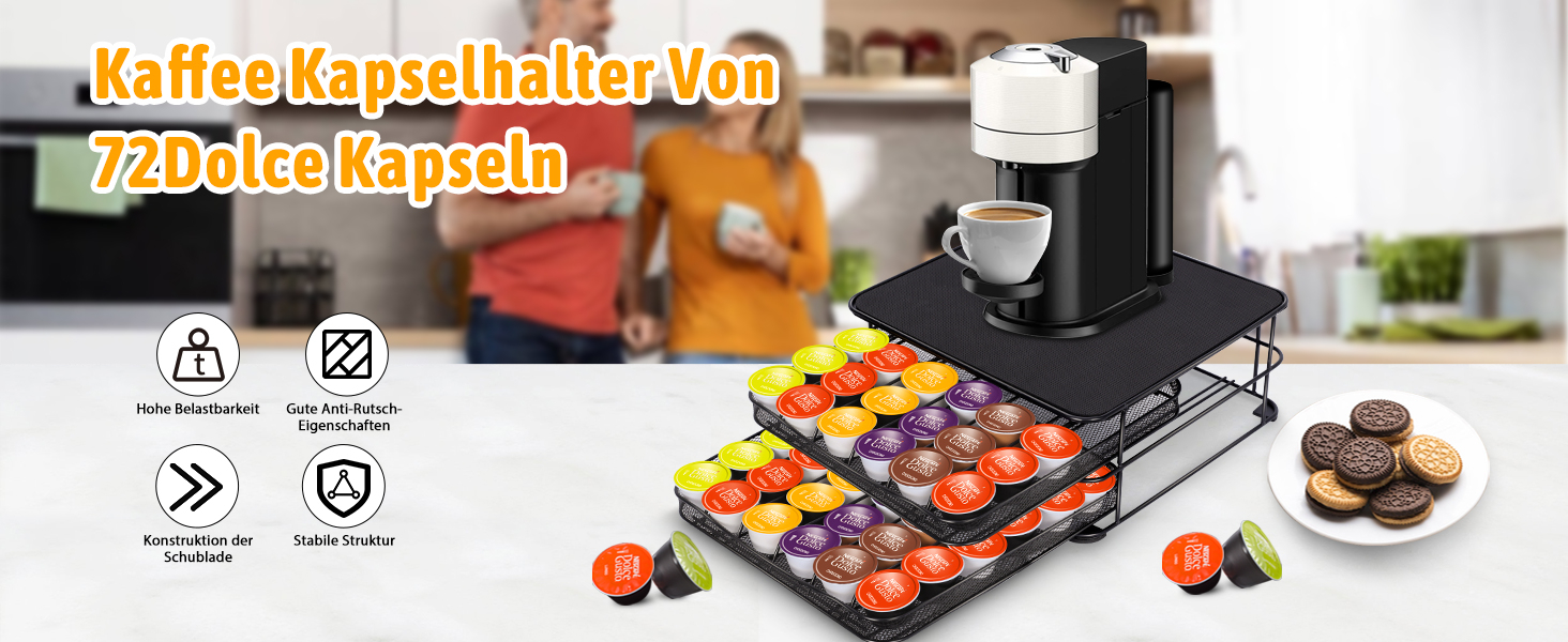 2-Tier Dolce Gusto Capsule Organizer - Holds 72 Capsules - Non-Slip Coffee Capsule Holder & Dispenser