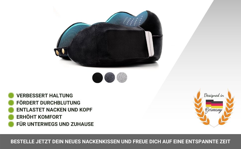 AIRTH® Преміум подушка для шиї з Memory Foam - Ергономічна підтримка шиї з знімним чохлом для максимального комфорту та відпочинку - М'яка та затишна | Чорний, 2023