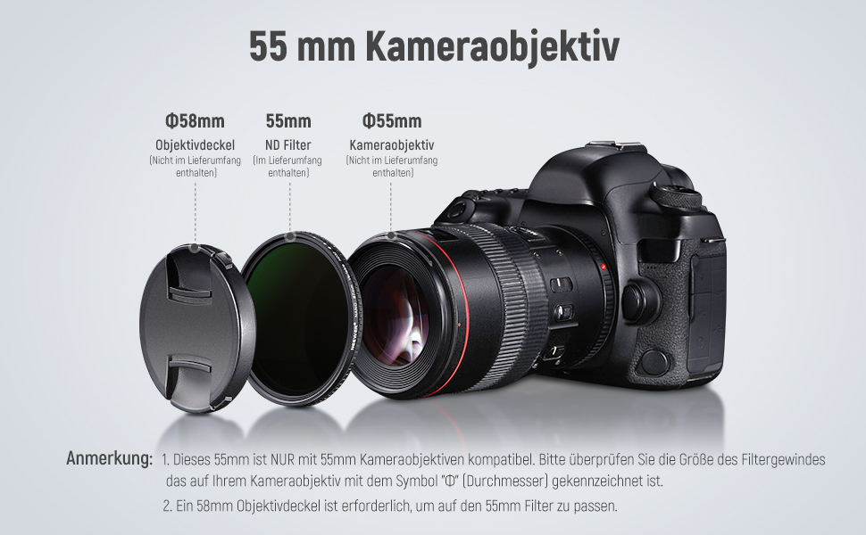 Фільтр ND Variabler NEEWER ND2-ND32 (1-5 Stops) для камери, 55mm, HD скло, водостійкий, зносостійкий