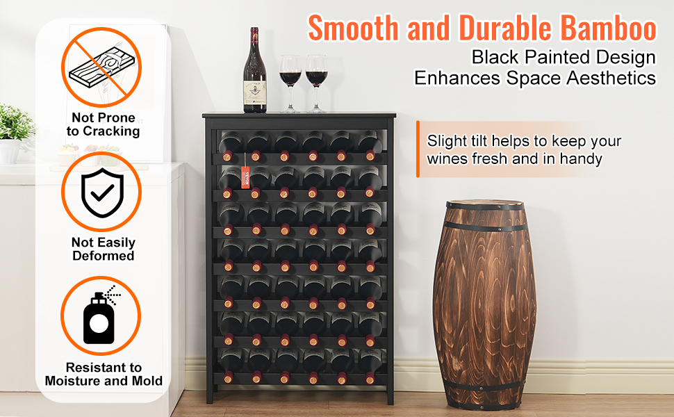 Стійка для вина VEVOR на 42 пляшки: 7-ярусна стійка з масиву бамбука, для кухні, бару та льоху (чорний)