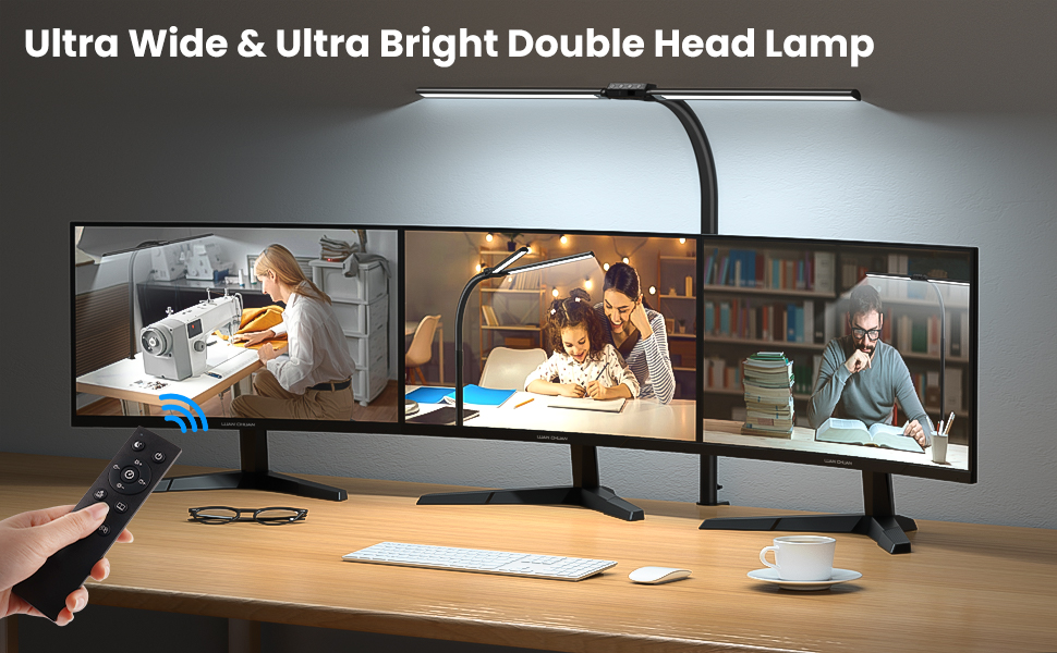 LED настільна лампа Doppelkopf з регулюванням яскравості, 24W, 80см, з кріпленням, захист для очей, денне світло, пульт дистанційного керування, 10 кольорів, 10 рівнів яскравості, USB, для дому та офісу