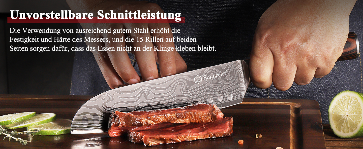 Японський ніж Sunnecko Santoku 17см - професійний кухонний ніж для приготування їжі, ніж шеф-кухаря, ніж для овочів та м'яса