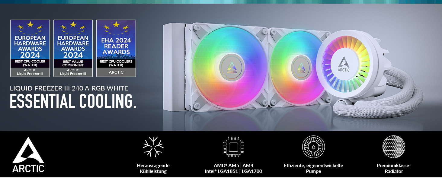 Arctic Liquid Freezer III 240 A-RGB - рідинна система водяного охолодження для CPU, 240 мм, підтримка AMD AM5/AM4, Intel LGA1851/1700