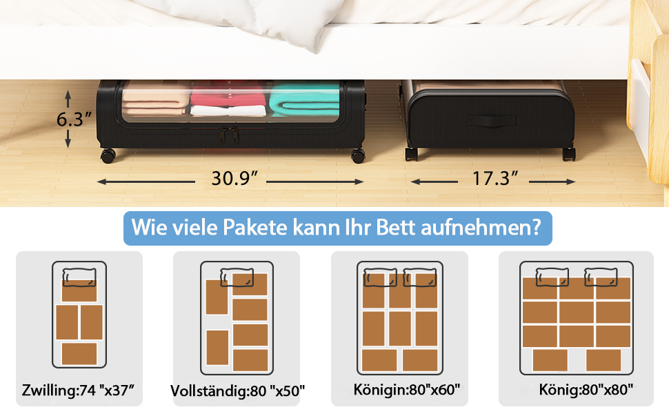 Коробка для зберігання під ліжком 2 шт. з коліщатками, 48L, металевий каркас, органайзер для одягу, взуття, ковдр, постільної білизни (Чорний)