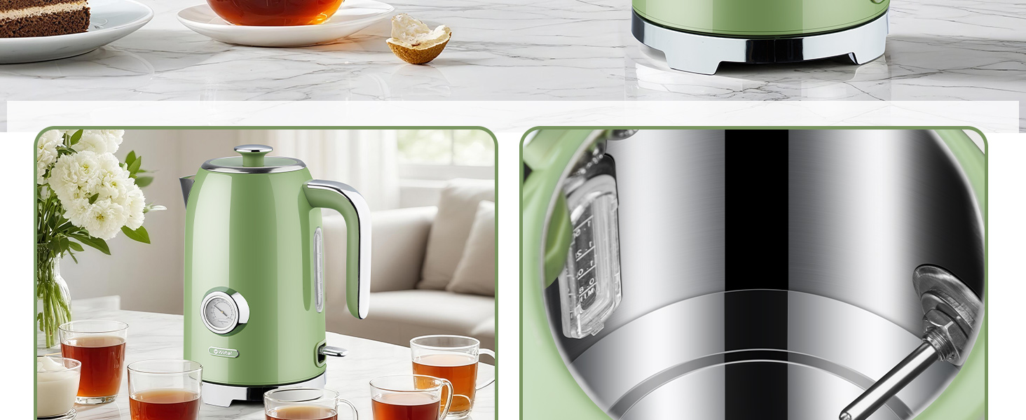 Набір чайник та тостер Retro Green, 1.7L, 2200W, нержавіюча сталь, з регулюванням температури