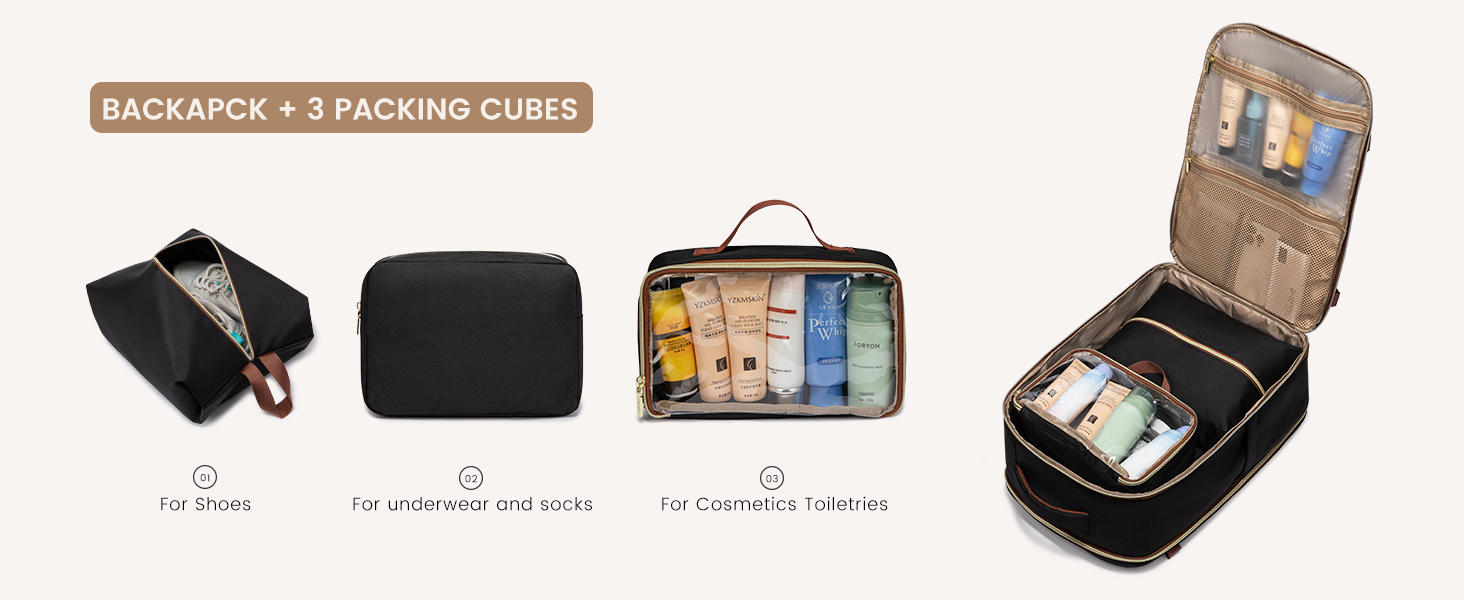 LOVEVOOK Рюкзак ручної поклажі для подорожей, 40L, чорно-сіро-коричневий. Рюкзак для жінок та чоловіків, 17.3 дюйми, водонепроникний, для авіаперельотів, кемпінгу та бізнесу