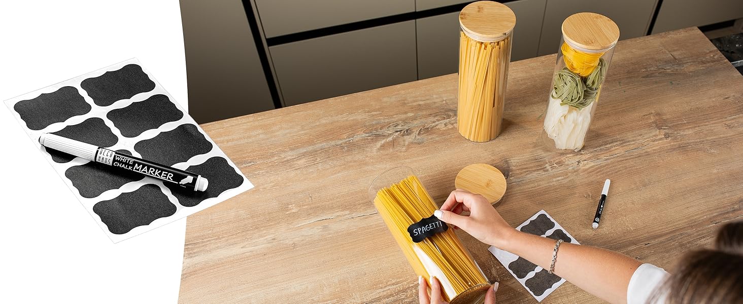 Набір контейнерів для зберігання Deco haus® 2 шт. 1.3л (з етикетками) - для кави, цукру, борошна, мюслі