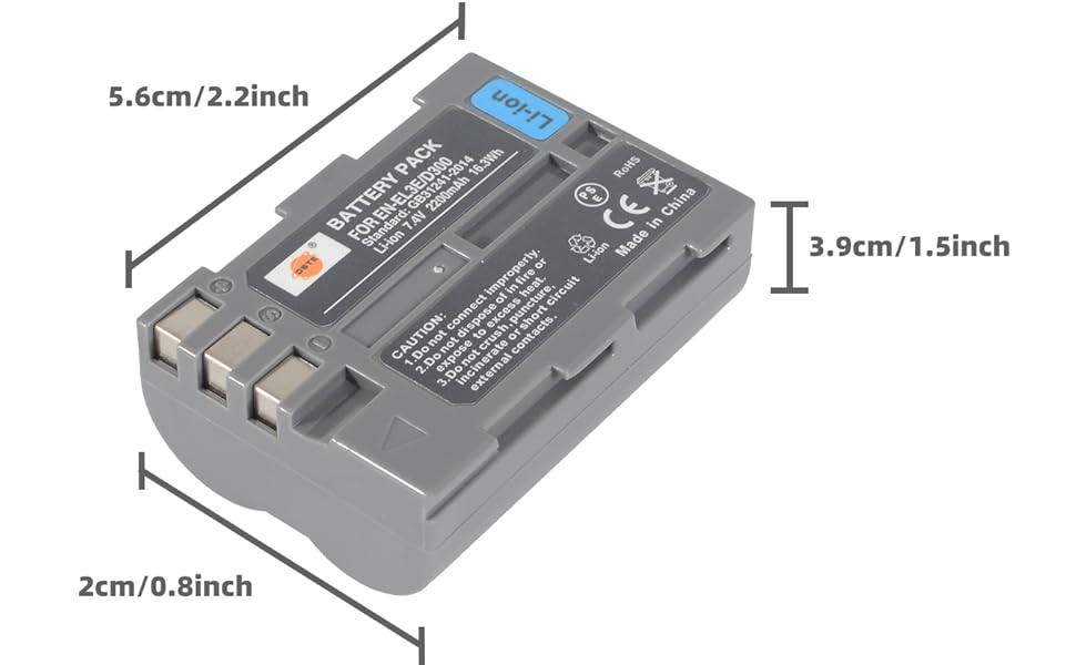 Акумулятор DSTE EN-EL3E (2 шт.) та Micro USB зарядний пристрій - сумісний з Nikon D30, D50, D70, D70S, D90, D80, D100, D200, D300, D300S, D700