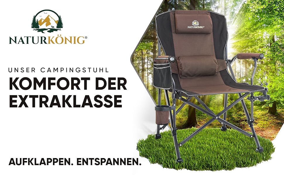 Крісло складане кемпінгове коричневе, до 160 кг, з подушкою, підсклянником та сумкою для перенесення - для риболовлі, пляжу, відпочинку