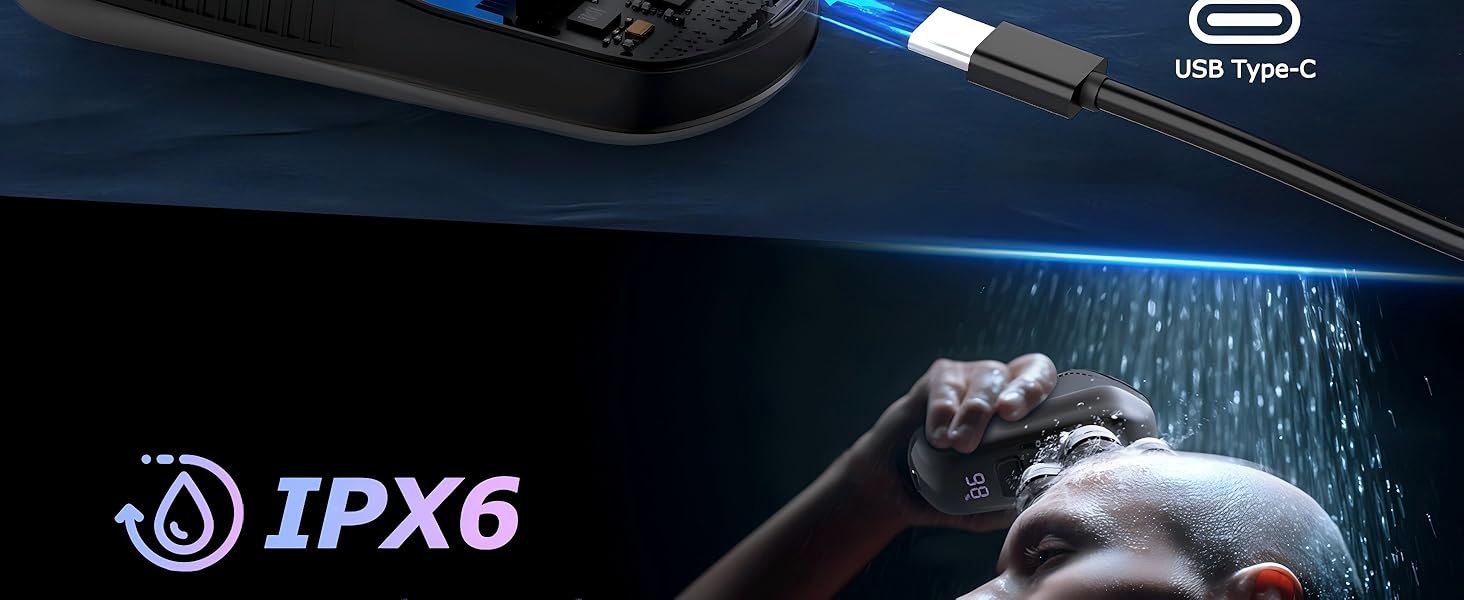 Електрична бритва для гоління голови Glatzen Herren 7D, водонепроникна IPX7, з тримером для бороди та носа, LED-дисплей