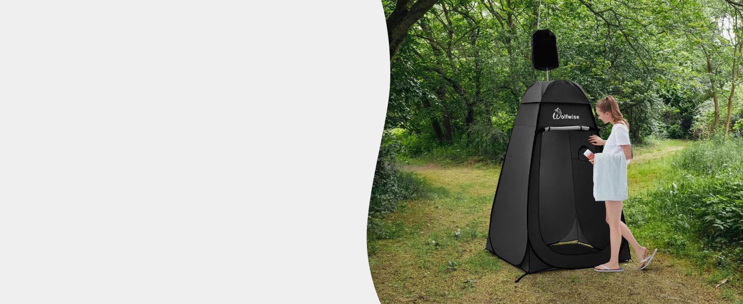 WofWise Portable Camping Shower Toilet Tent with UV Protection - Outdoor Privacy Shelter (Black, L)