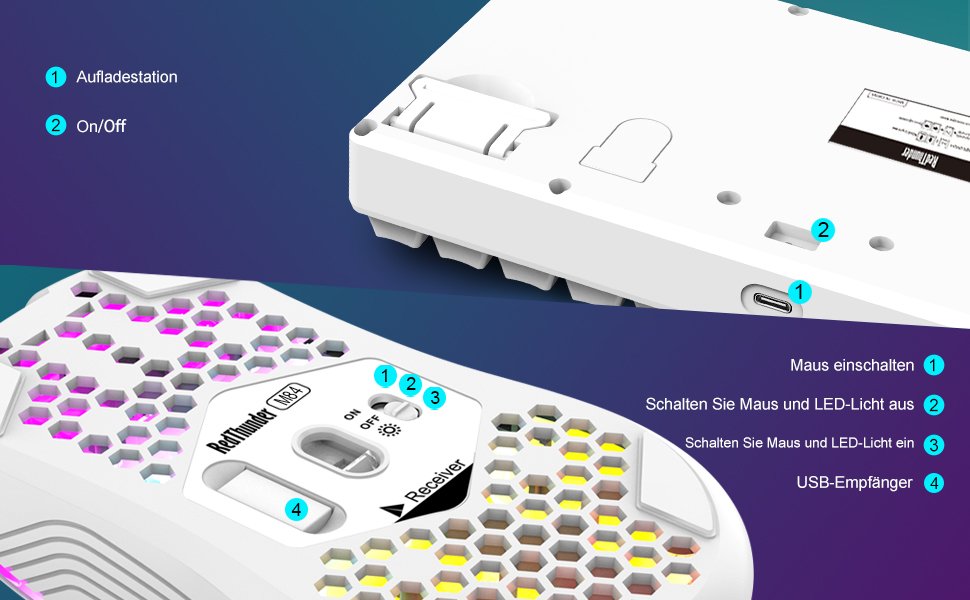 RedThunder Бездротовий Ігровий Набір Клавіатури та Миші, DE TKL Розкладка, 85 Клавіш, Перезаряджувана, Компактна, 7200DPI, для PC, Mac, PS5, Xbox (Біло-Чорний)