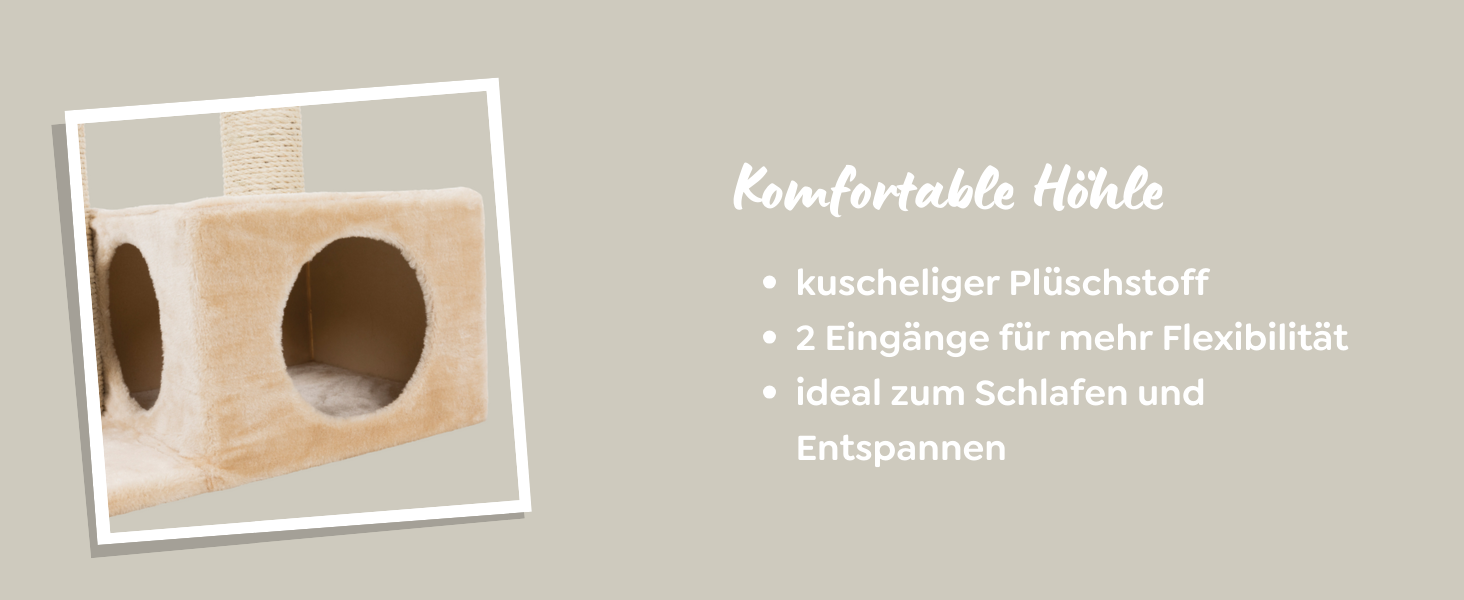 Дряпалка для котів TRIXIE Nayra з джутовим обмотаним стовпчиком та великою печерою, з іграшкою, 82,7 см, колір Greige-Braun